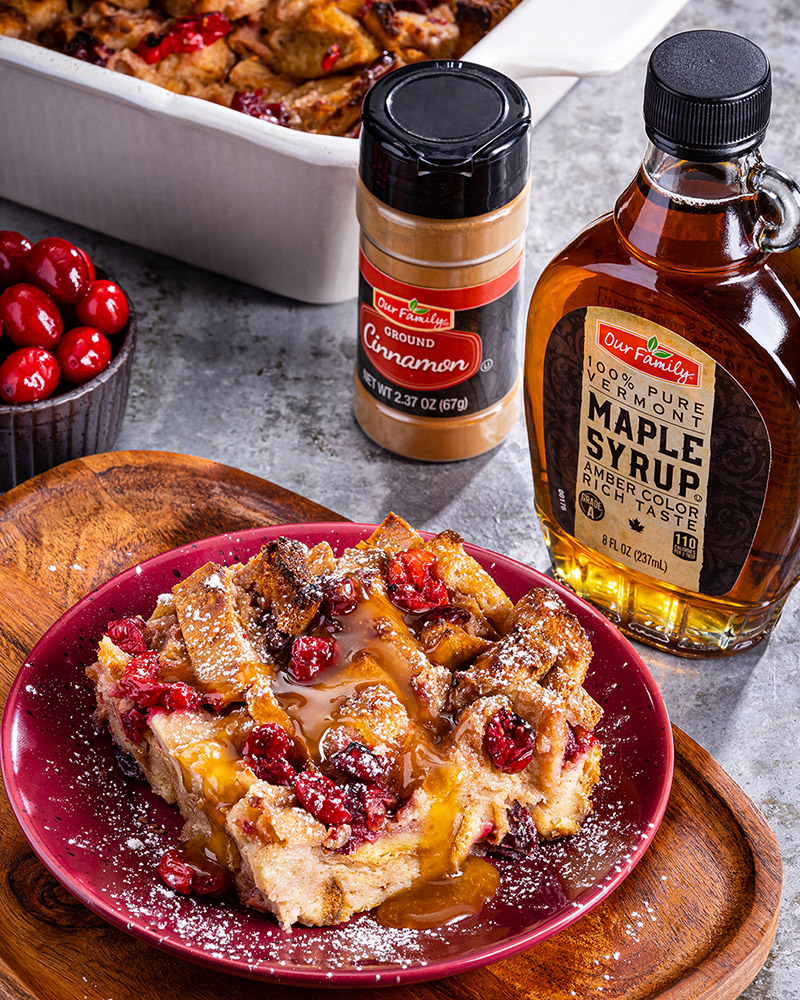 Cranberry Bread Pudding with Maple-Whiskey Glaze