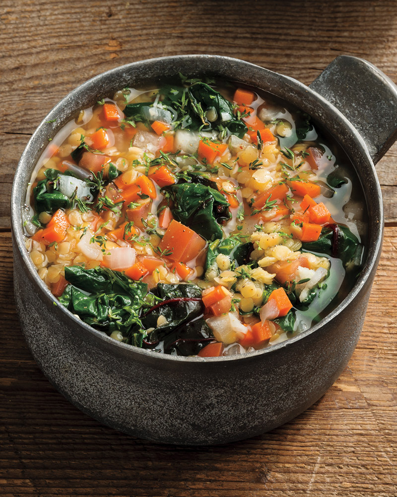 Mediterranean Red Lentil & Swiss Chard Soup