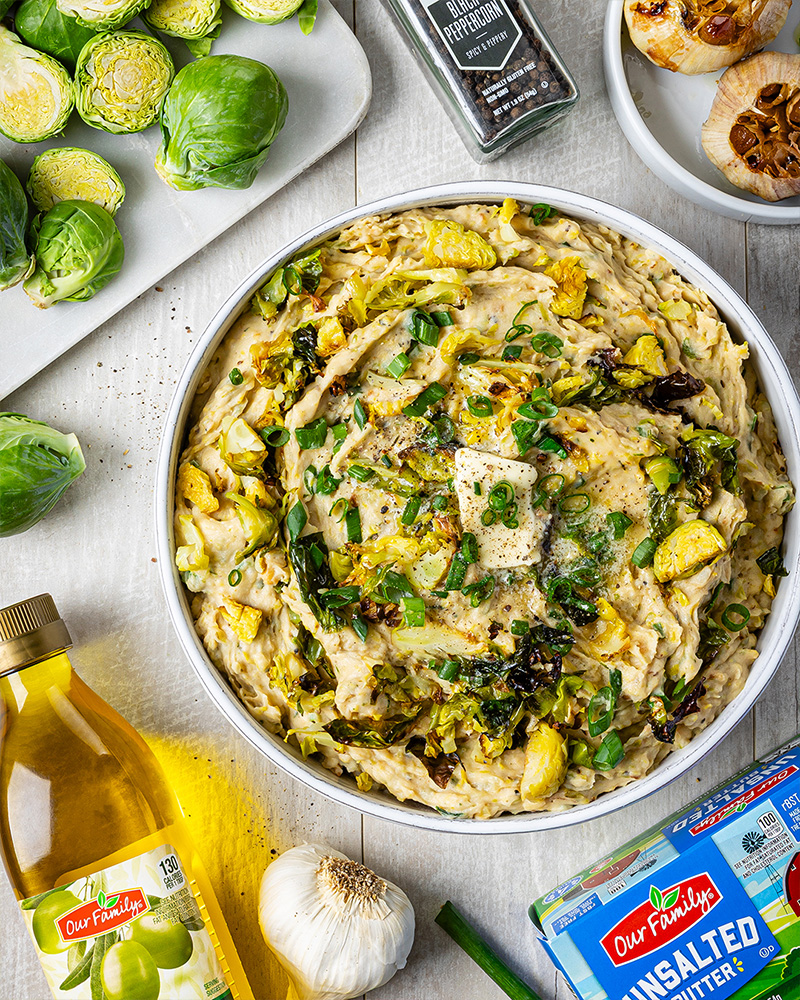 Roasted Sprouts & Garlic Colcannon