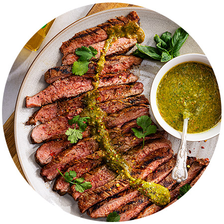 Grilled Flank Steak with Tomato-Basil Chimichurri 